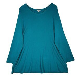 J. Jill Women’s XL Tunic Top Sweater Teal Blue Silk Blend Long Sleeve Scoop Neck